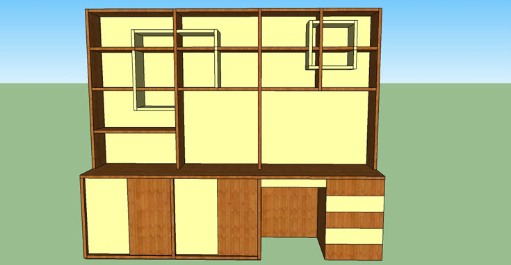 Librería con escritorio y puerta corredera